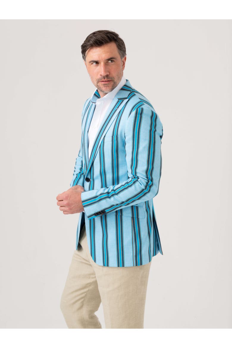 Striped Kikoy Cotton Blazer, Alternate, color, Turquoise
