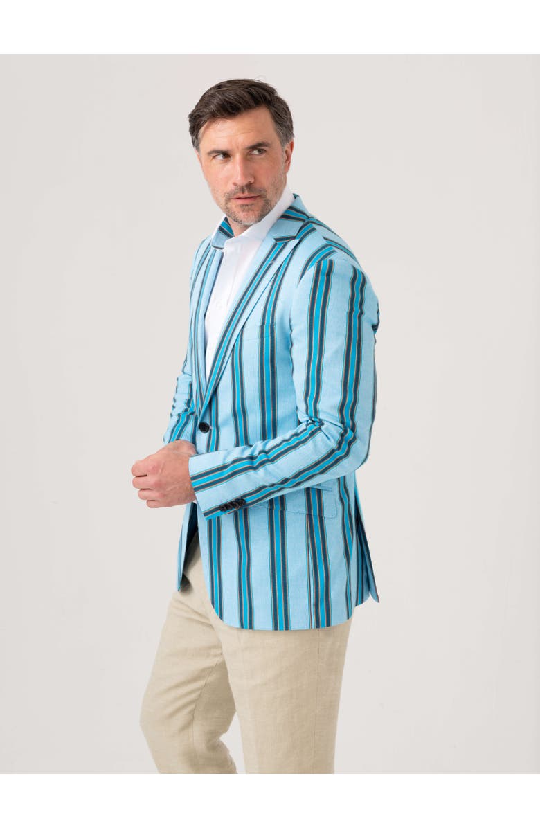 Koy Clothing Striped Kikoy Cotton Blazer, Alternate, color, Turquoise
