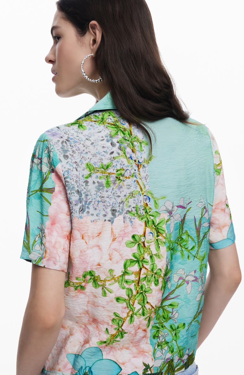 Desigual Printed Button-Up Shirt, Alternate, color, Water Green
