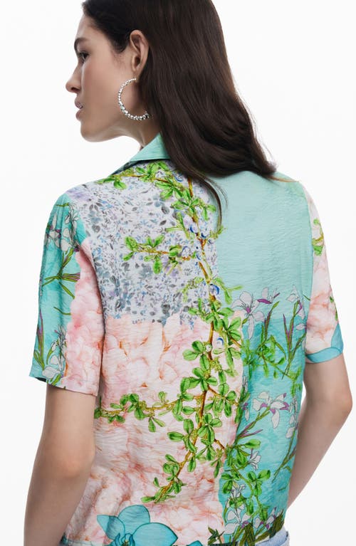 Desigual Printed Button-up Shirt In Water Green