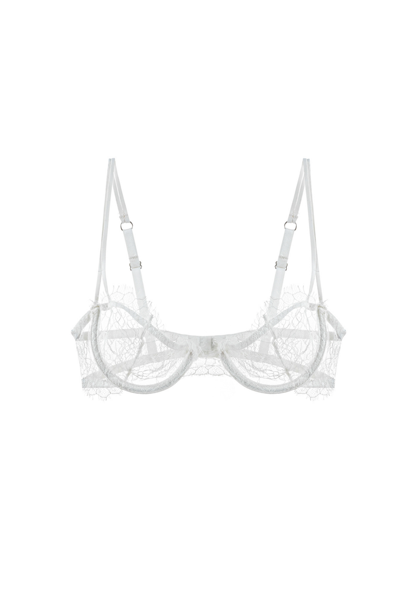 Mers Silk Lacy Silk Bra, Alternate, color, White