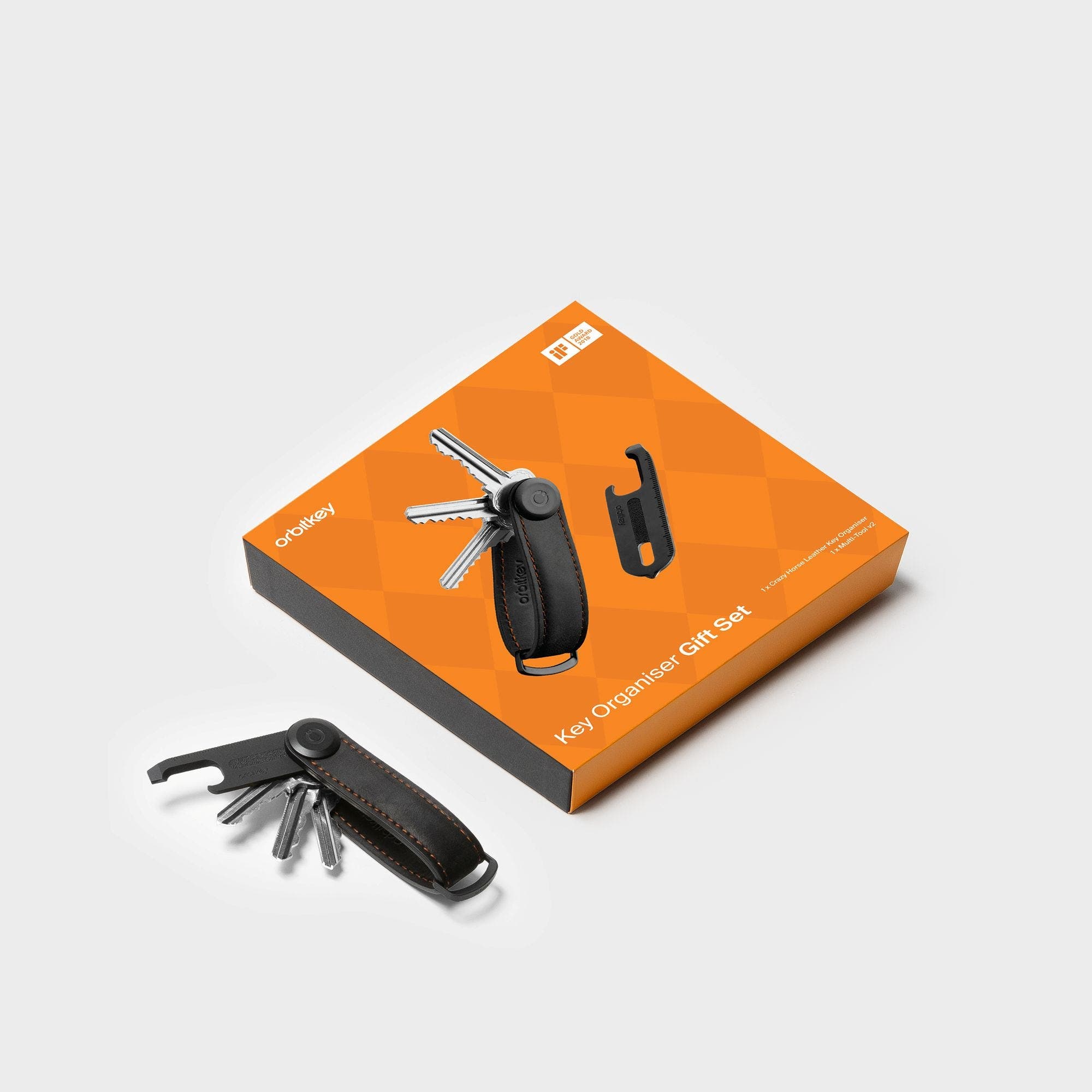 Orbitkey CrazyHorse Key Organiser + Multitool v2 Set, Alternate, color, Black/Orange