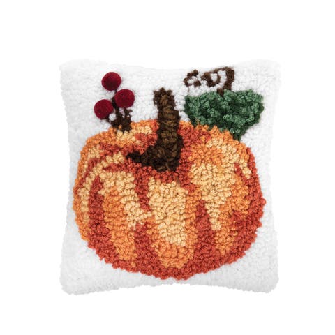 Pumpkin Leaf Hooked Fall Mini Accent Pillow 8" x 8"