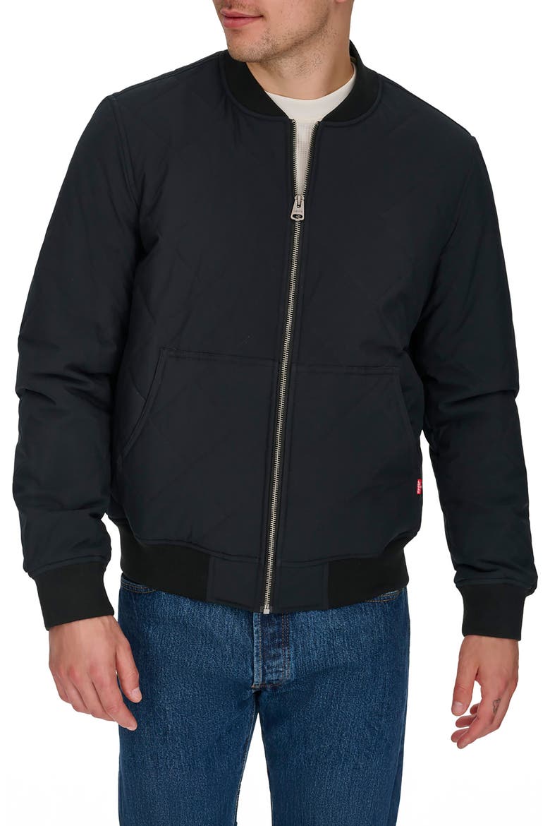 Quilted Bomber Jacket, Main, color, BLACK