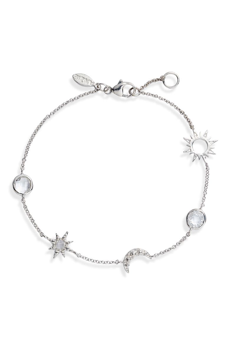 Starburst Celestial White Topaz Charm Bracelet, Main, color, SILVER