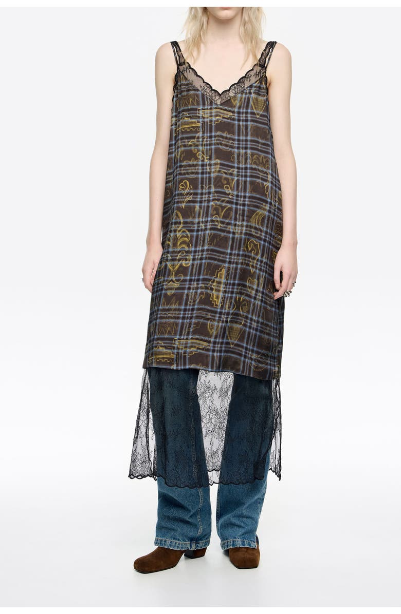 Bimba y Lola Ikatmix Lace Double-Layer Strappy Dress, Main, color, Ikatmix Blue