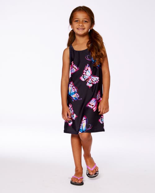 DEUX PAR DEUX DEUX PAR DEUX LITTLE GIRL'S PRINTED BEACH DRESS BLACK AND MULTICOLORED BUTTERFLIES