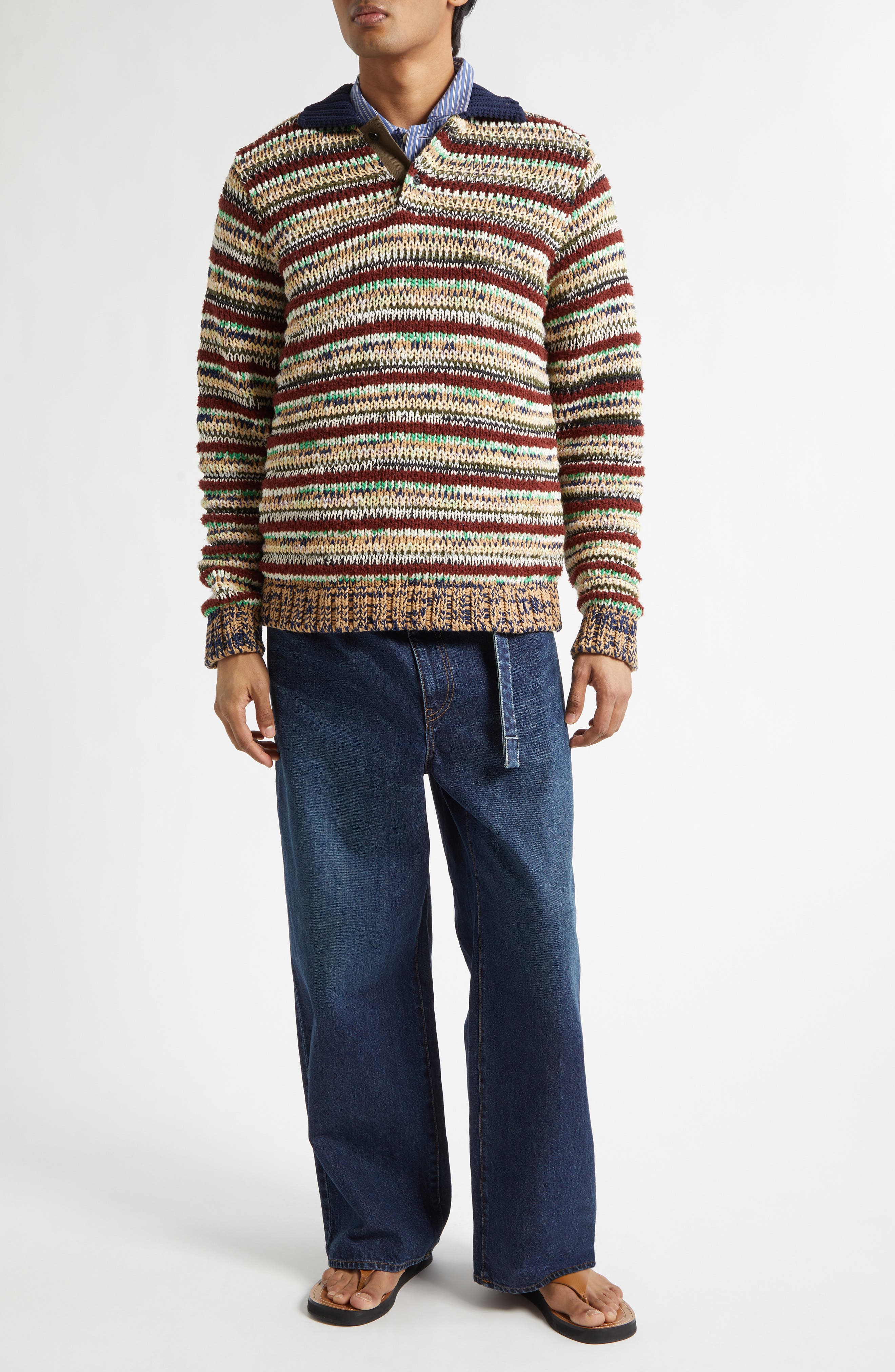 Mix Knit Polo Sweater - image 2