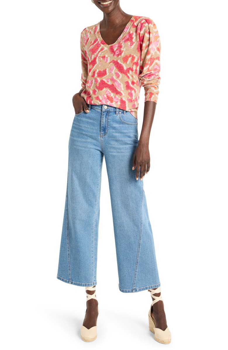 NIC+ZOE Ikat Cotton Blend Sweater, Alternate, color, Pink Multi