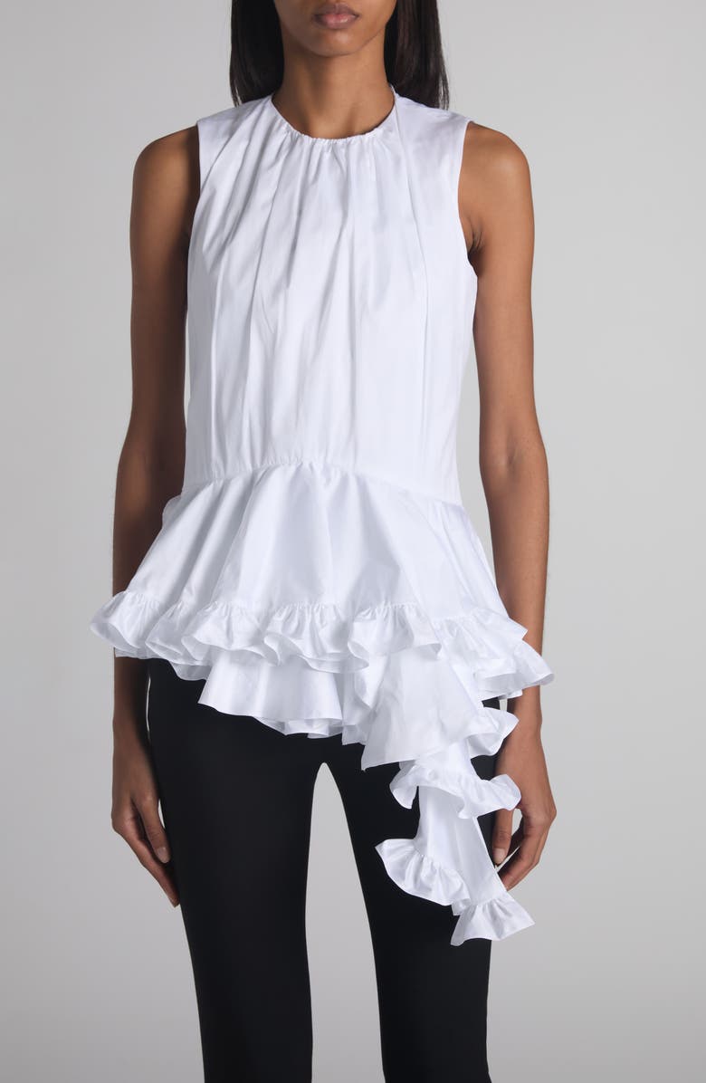 McQueen Asymmetric Ruffle Cotton Top, Main, color, Ivory