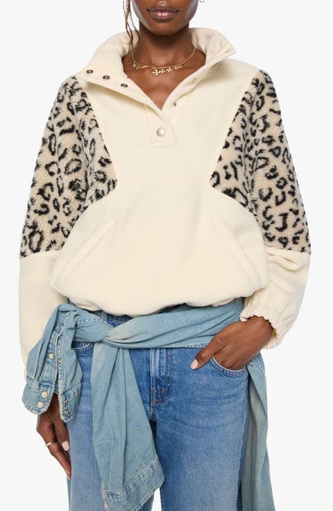 The Funnel Neck Drop Inset Leopard Print Fleece Sweatshirt