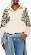 MOTHER The Funnel Neck Drop Inset Leopard Print Fleece Sweatshirt