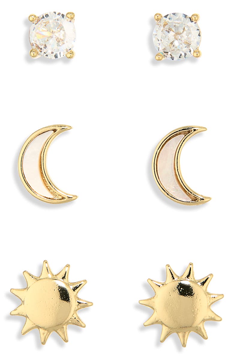 Leith 3-Pack Assorted CZ Celestial Stud Earrings, Alternate, color, Clear- Gold
