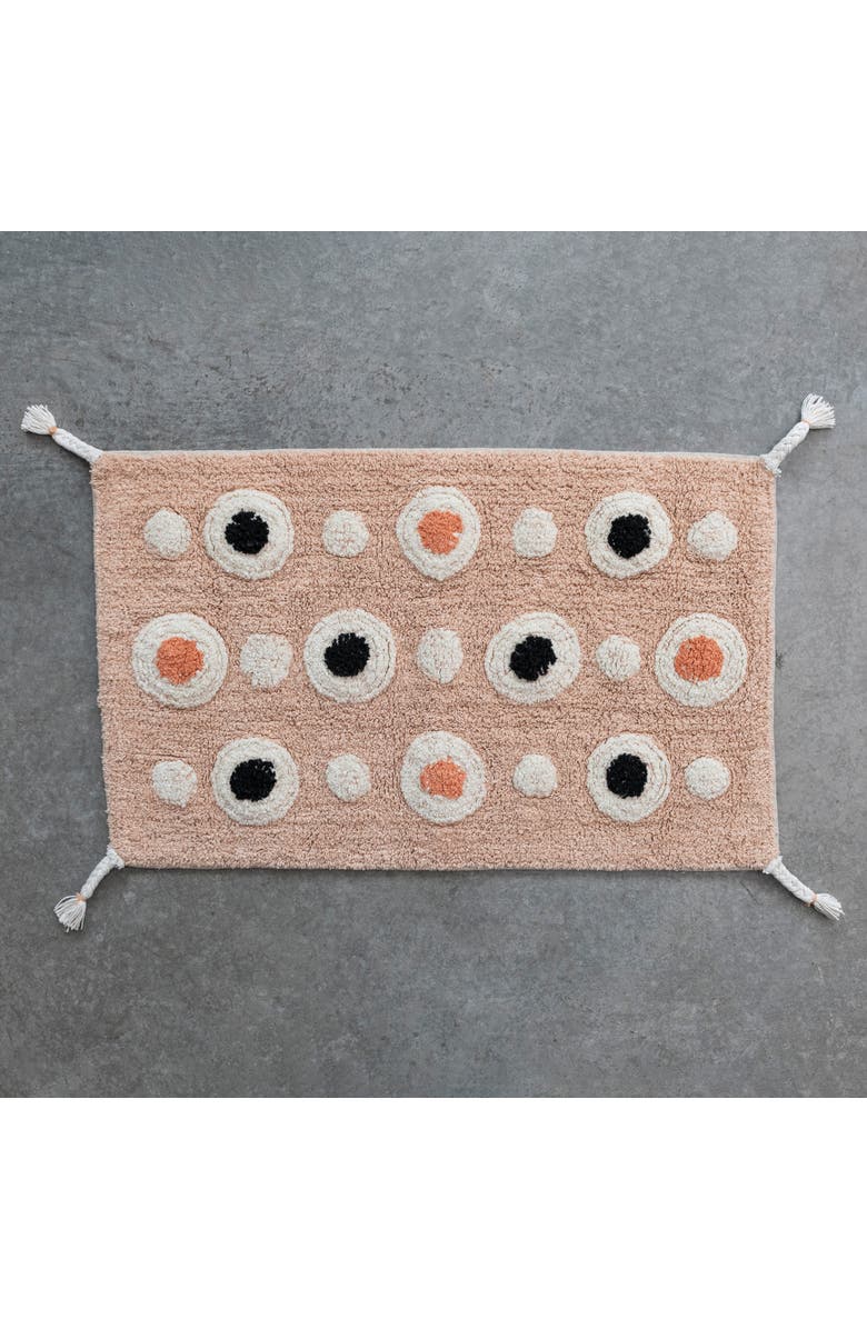 Storied Home Boho Cotton Tufted Bath Mat with Circle Pattern and Tassels, Alternate, color, Pink