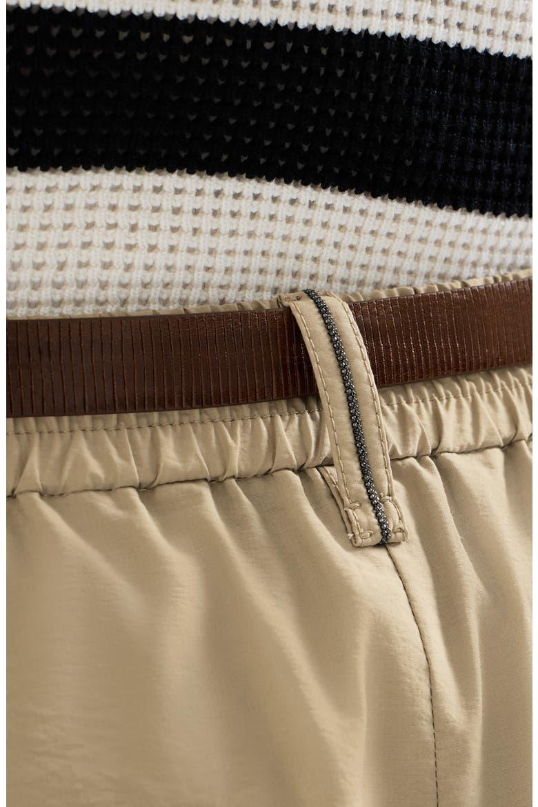 Techno cotton poplin boxy pleated trousers with monili, Alternate, color, Cappuccino