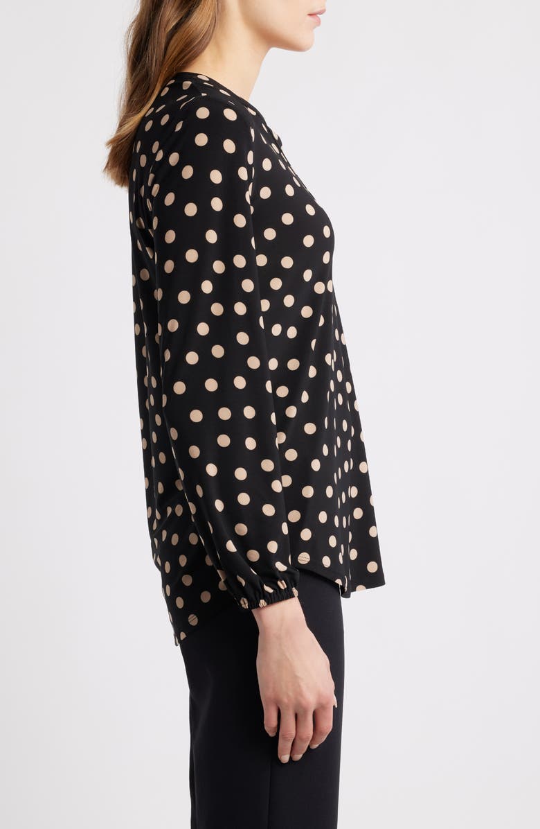 AK ANNE KLEIN Polka Dot Split Neck Top, Alternate, color, Anne Black/ Latte
