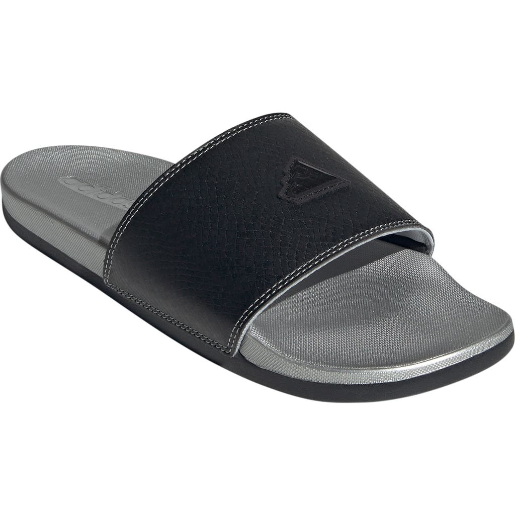 Adidas Originals Adidas Adilette Comfort Slide Sandal In Black/black/silver Metallic
