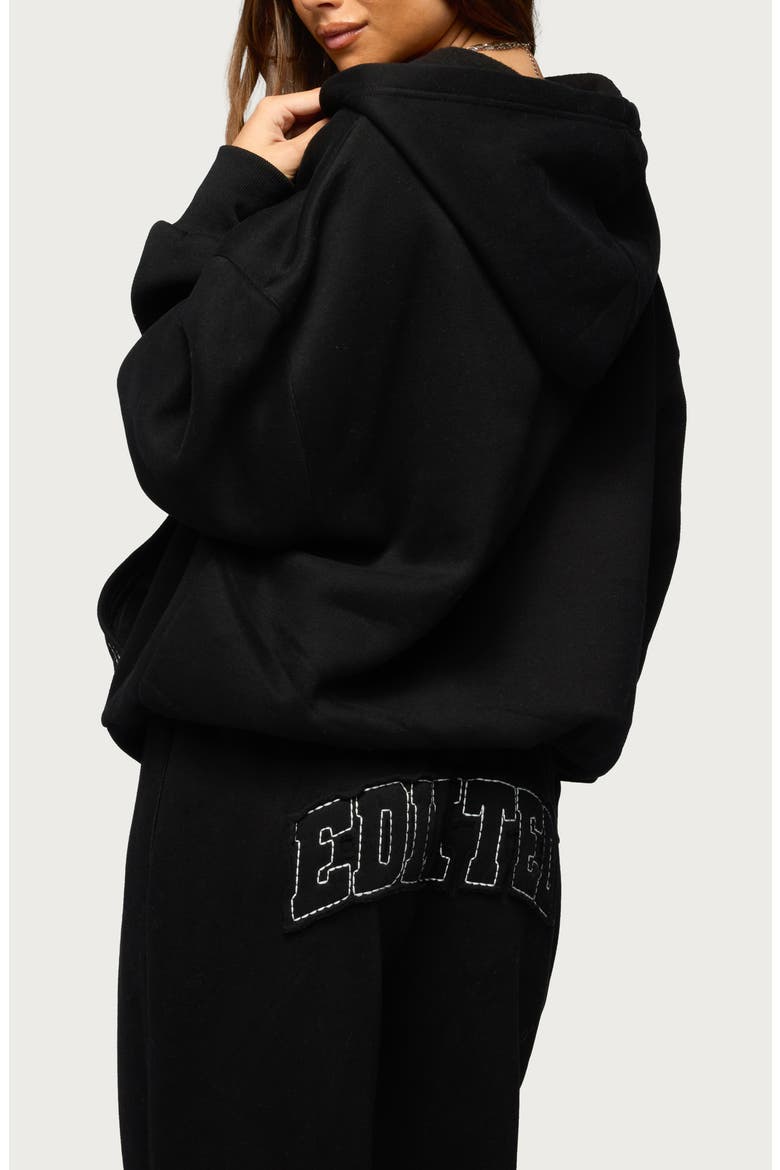 Forever Logo Appliqué Zip Hoodie, Alternate, color, BLACK