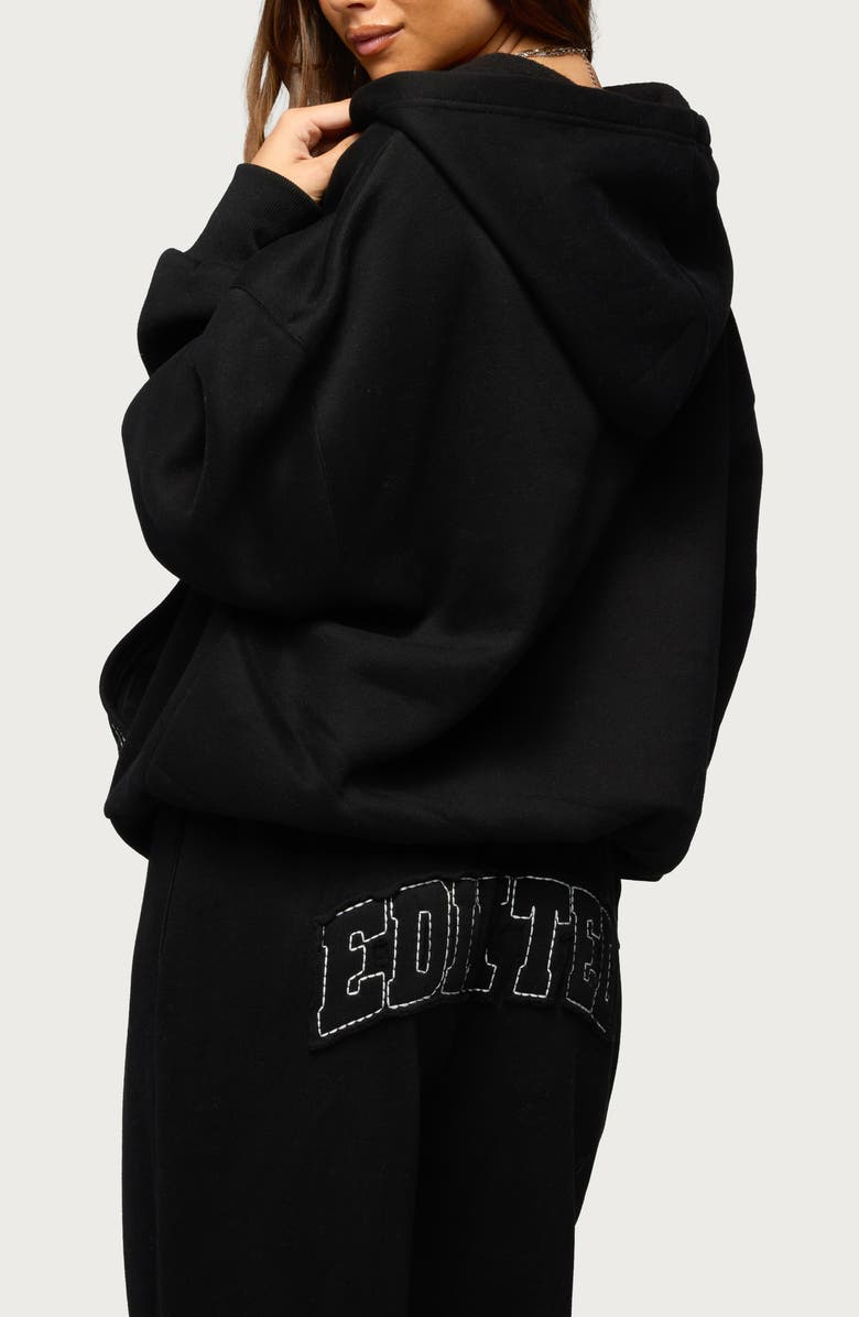 EDIKTED Forever Logo Appliqué Zip Hoodie, Alternate, color, Black