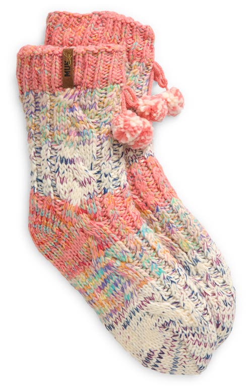Muk Luks Cottage Faux Fur Lined Crew Socks In Pink Multi