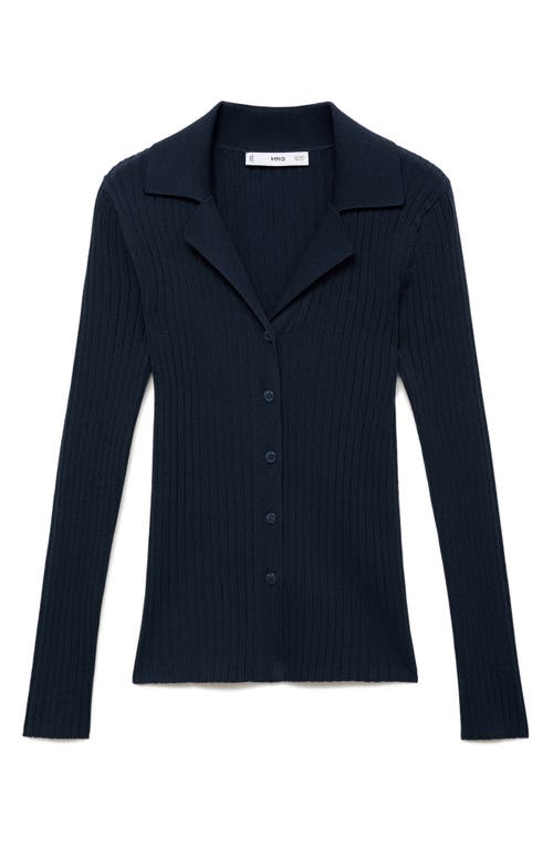 Mango Rib Button-up Cardigan In Blue