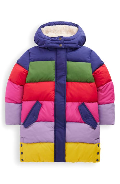 Mini Boden Kids' Longline Hooded Quilted Puffer Coat In Multi