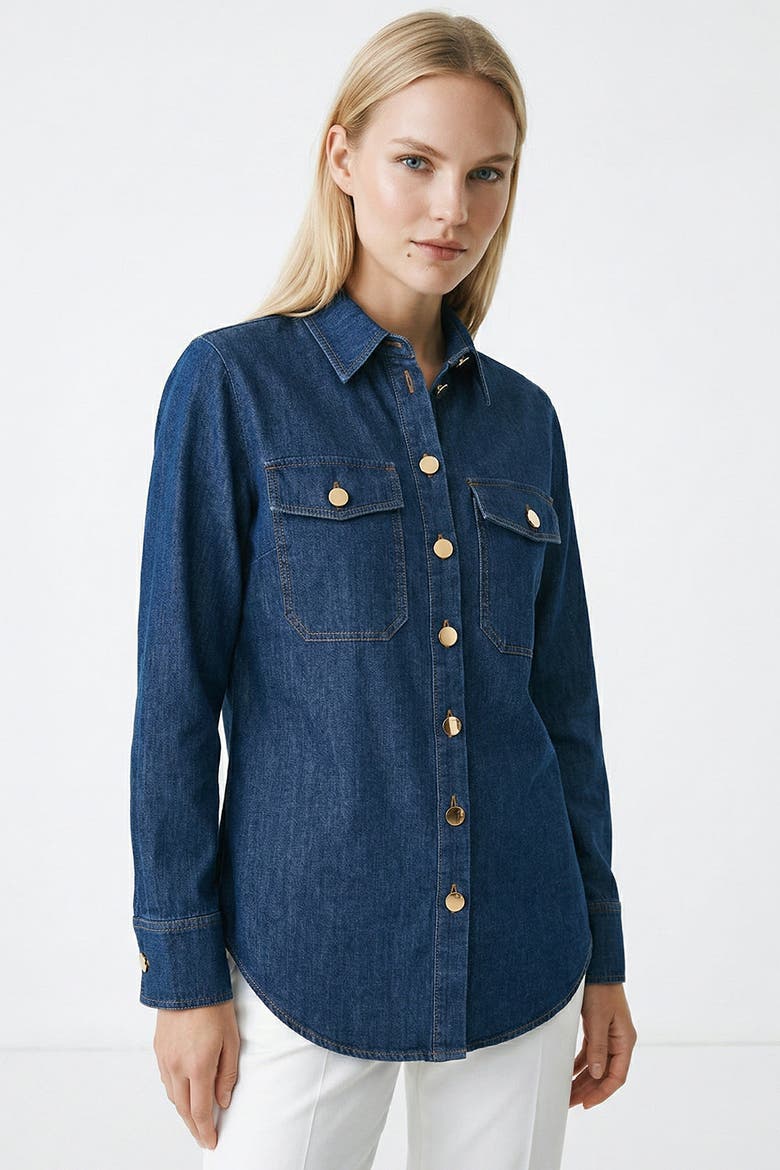 Duwayne Long Sleeve Snap Button Denim Shirt, Alternate, color, Navy