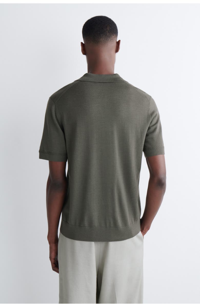 COS Open-Collar Merino Wool Polo Shirt, Alternate, color, Khaki