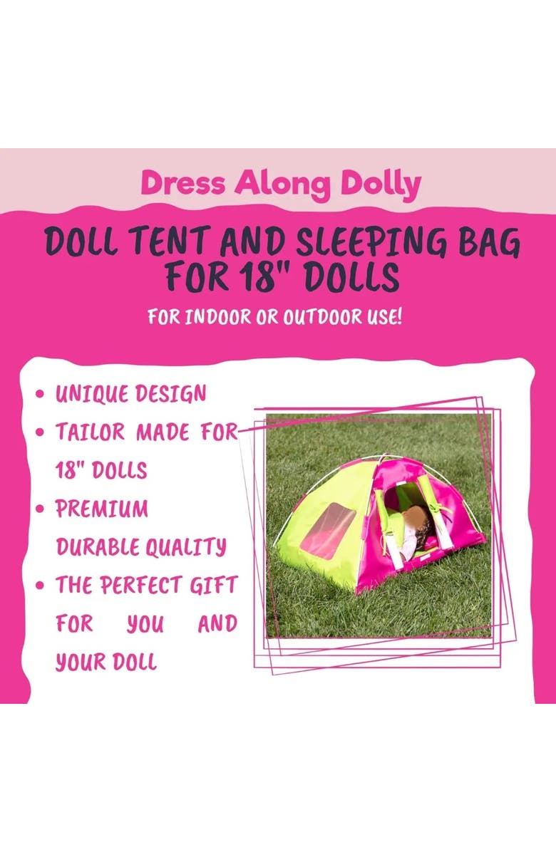 Dress Along Dolly Doll Camping Bed Tent w/ Sleeping Bag & Pillow for 18" Dolls, Alternate, color, Pink