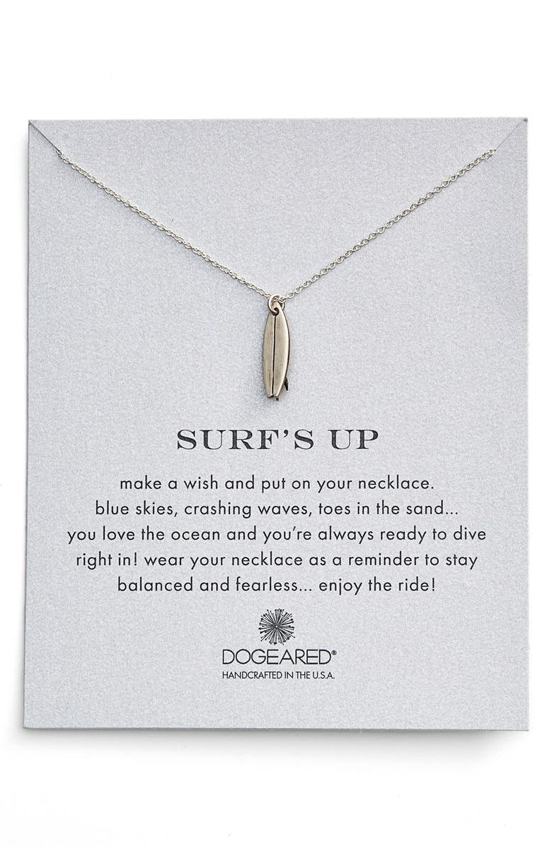 Dogeared 'Reminder - Surf's Up' Surfboard Pendant Necklace, Main, color, 