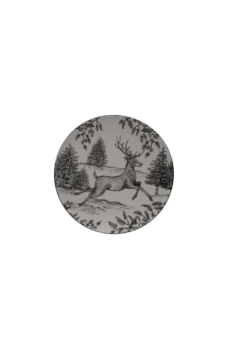 Storied Home Ceramic Platter with Woodland Deer Scene and Colored Edge, Brown and Cream Color, Main, color, Brown