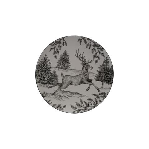 Ceramic Platter with Woodland Deer Scene and Colored Edge, Brown and Cream Color