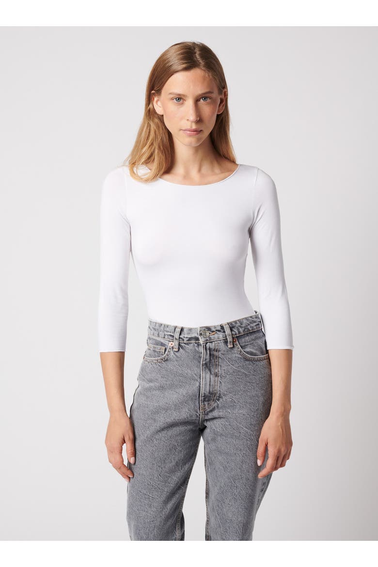 Soft Touch 3/4 Sleeve Merrow Edge Boatneck T-Shirt, Main, color, BLANC