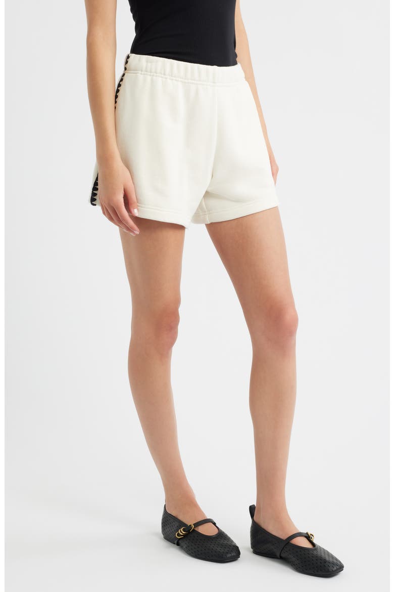 Blanket Stitch Terry Sweat Shorts, Alternate, color, CHALK