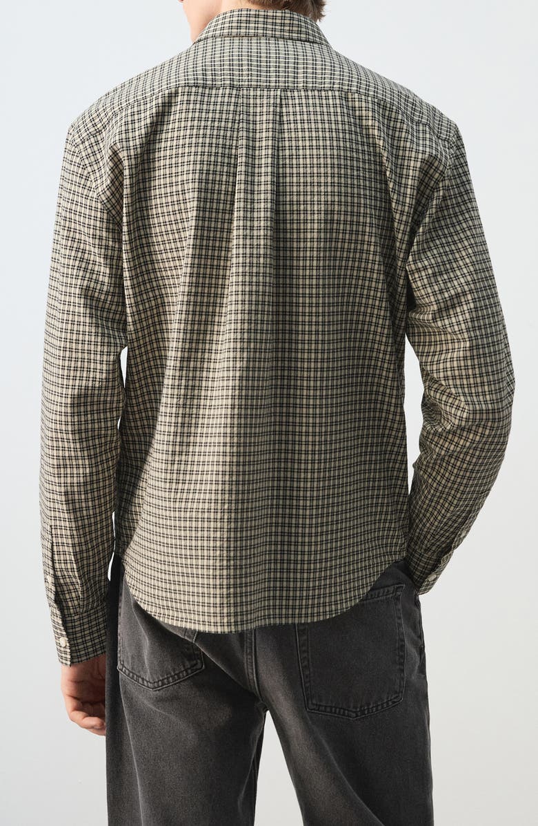 MANGO Regular Fit Check Cotton Blend Button-Up Shirt, Alternate, color, Beige