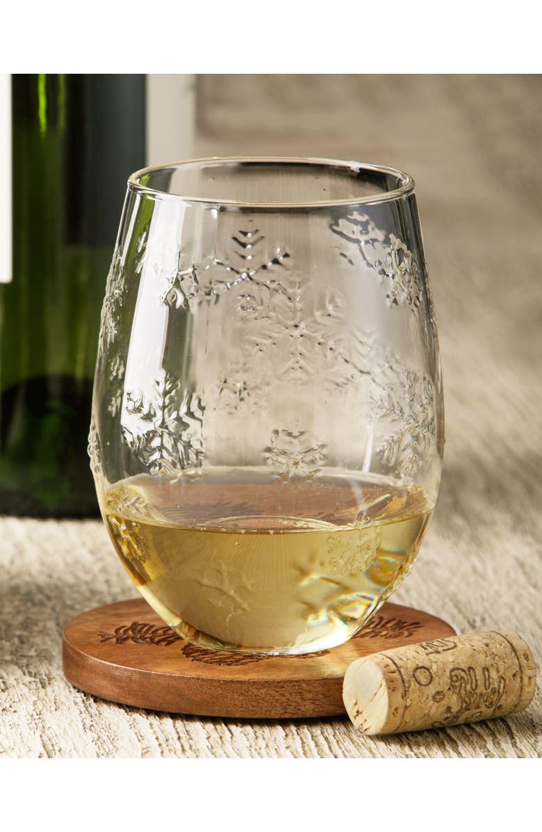 tag Christmas Snowflake Stemless Wine Glass Clear Soda Lime 3.5x3.5x5 in, Alternate, color, Clear