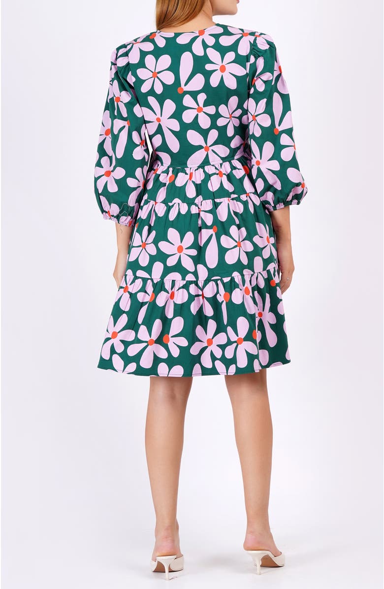 Leota Zariah Empire Waist Mini Dress, Alternate, color, Dancing Daisies Evergreen