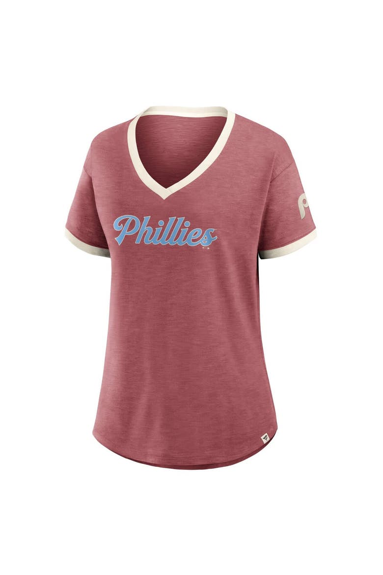 Women's Fanatics Burgundy Philadelphia Phillies Cooperstown Collection Vintage Play​ Slub V-Neck T-Shirt, Alternate, color, Burgundy