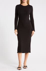 WEST K Long Sleeve Ribbed Knit Midi Dress