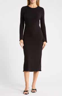 Long Sleeve Ribbed Knit Midi Dress