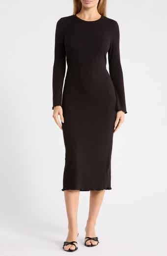 Long Sleeve Ribbed Knit Midi Dress