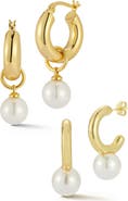 GLAZE JEWELRY Set of 2 Faux Pearl Drop Huggie Hoop Earrings