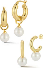 GLAZE JEWELRY Set of 2 Faux Pearl Drop Huggie Hoop Earrings