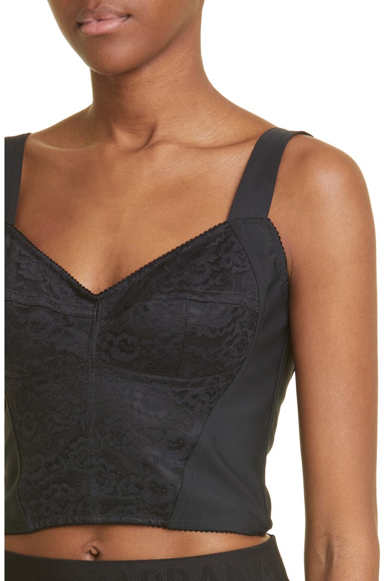 Jacquard Corset Bustier Top, Alternate, color, BLACK