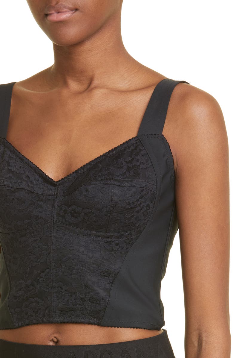 Dolce&Gabbana Jacquard Corset Bustier Top, Alternate, color, Black