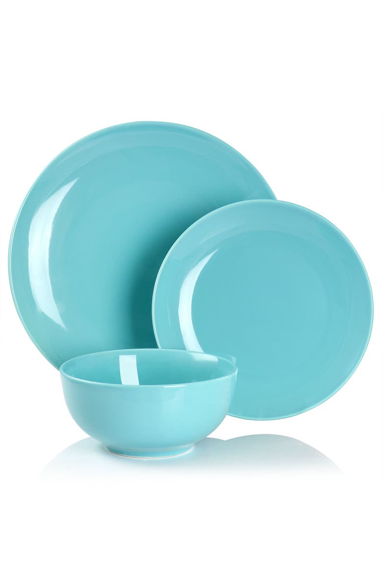 Elama Luna 18 Piece Porcelain Dinnerware Set, Alternate, color, Blue