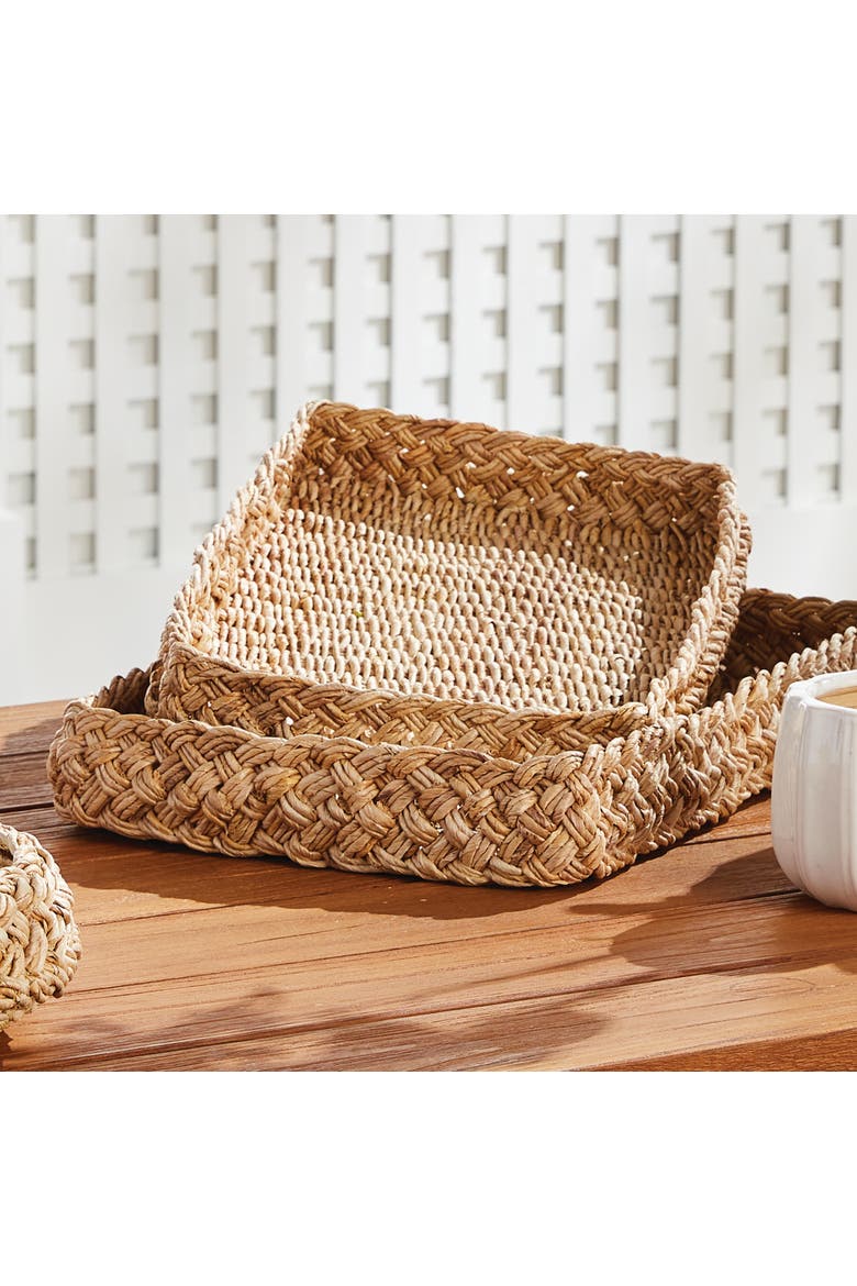 Abaca French Braided Square Decorative Trays Set of 2, Alternate, color, Beige