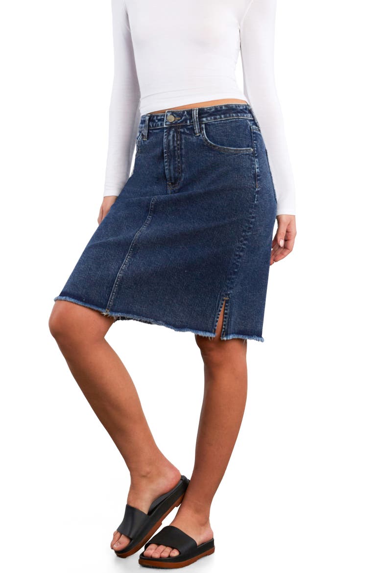 Fray Hem Denim Skirt, Alternate, color, PETAL DENIM