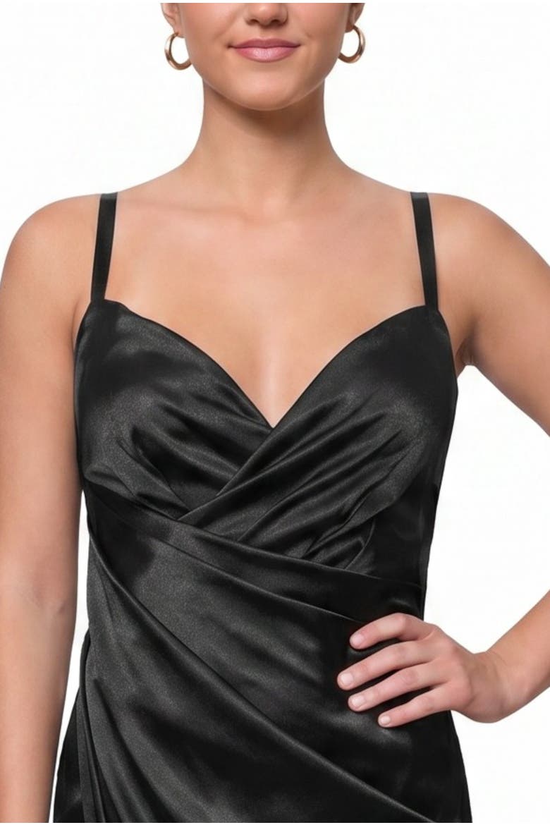 Bree Satin Wrap Midi Dress, Alternate, color, Black