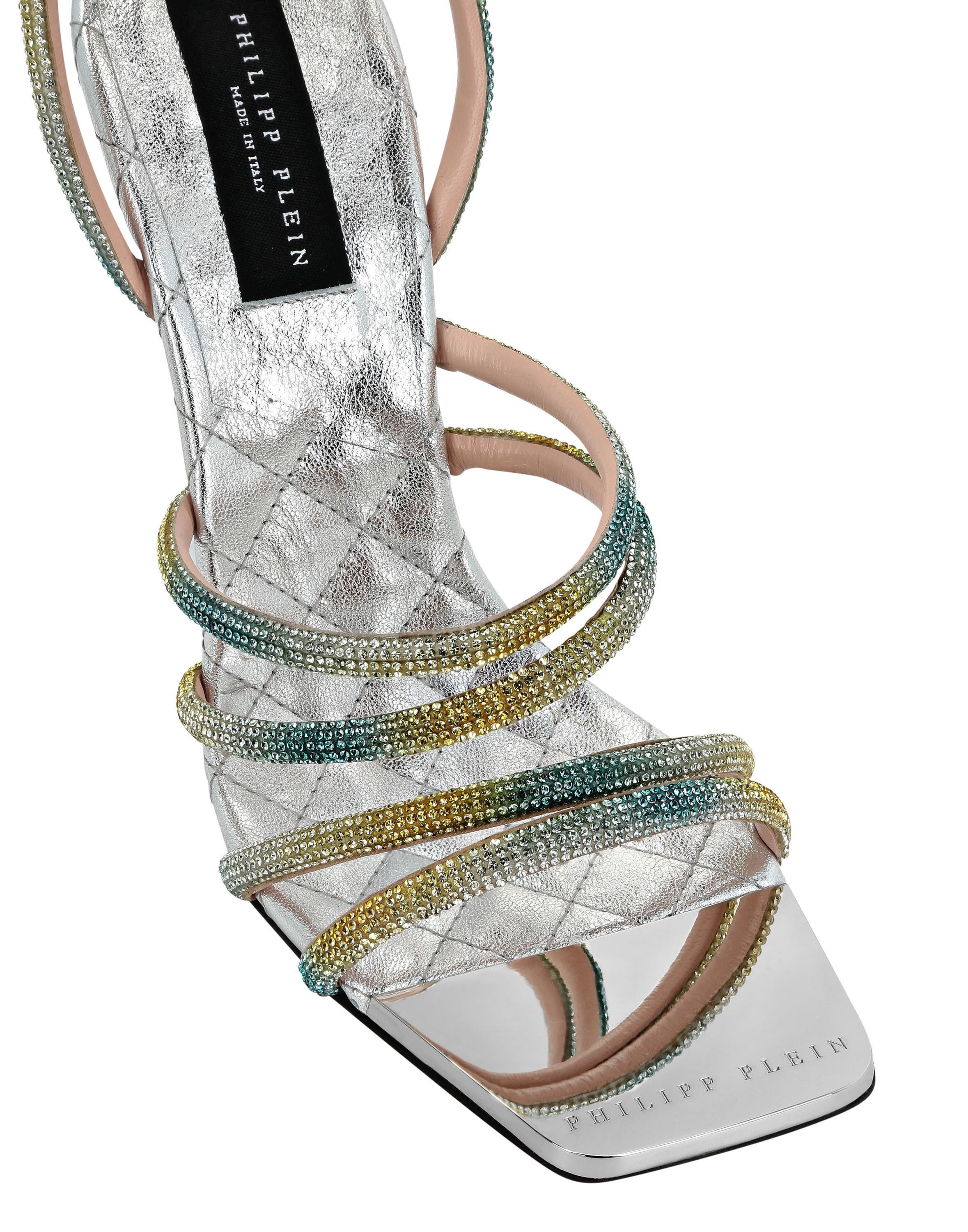 Mirror Leather Sandals Hi-Heels Crystal Women, Alternate, color, Silver